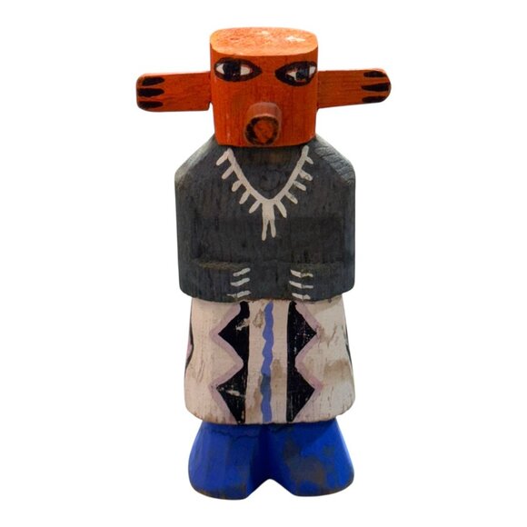 Miniature 4" Signed Kachina Wood Doll Hopi With Necklace Paul Route 50 Style - Picture 1 of 6